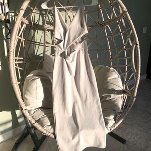 Solid Cami Bodycon Dress Plunging Neck Ruched Tie Backless Bodycon Dresses maxi